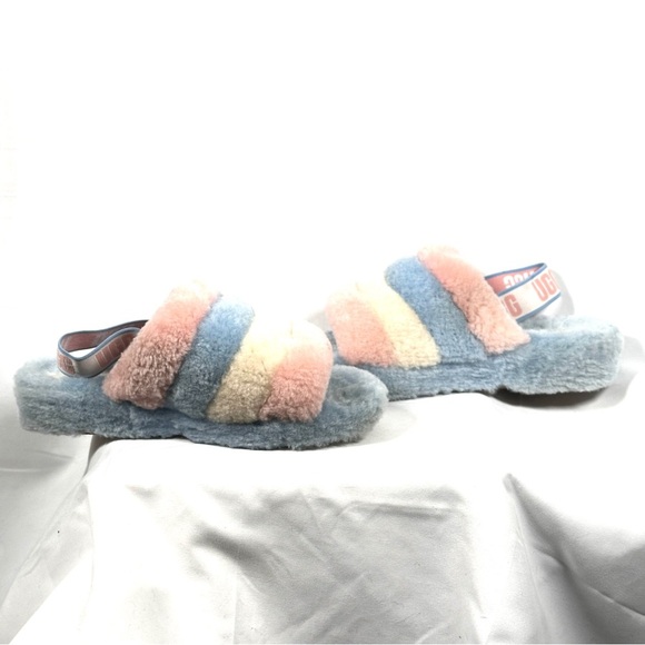 UGG Fluff Yeah Slide Rainbow Shearling Sandals Pastel Cozycore Size 9 - Picture 8 of 10
